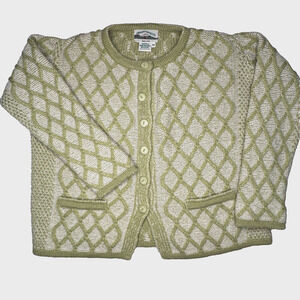 Aran Crafts Green and Cream Crew Neck Sweater